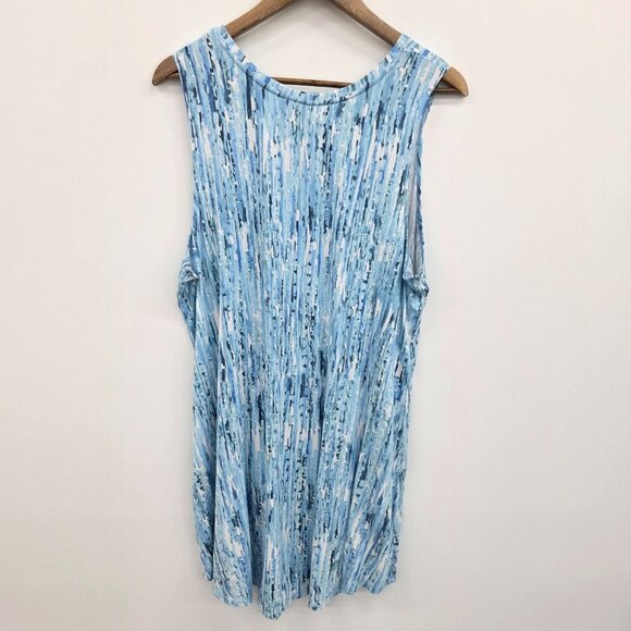 LOGO Layers Blue Abstract Tie-Dye Hi-Low Sleeveless Tunic Tank Top 1X Boho Flowy - Picture 4 of 11